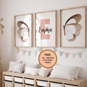 Personalized Butterfly Wall Art Nursery Print Set, Custom Name Butterfly Decor for Baby Girl Room, Boho Nursery Wall Art, Girl Nursery Decor