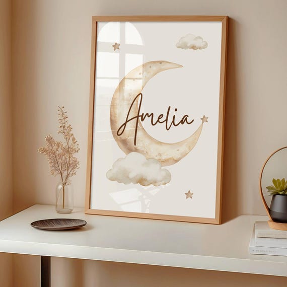 Personalized Moon Wall Decor, Custom Name Moon Wall Hanging and