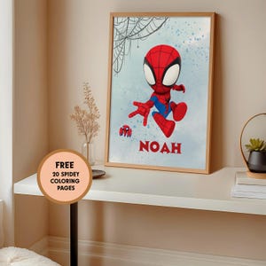 Personalized Name Poster Spidey Wall Art Prints, Custom Spidey Bedroom Decor, Spidey Nursery Printable, Kids Wall Art, Digital Download