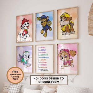 Paw Patrol Theme Wall Art Print Set of 6, Kids Room Decor, Paw Patrol Nursery Wall Art, Dog Theme Daily Affirmations, Paw Dog Digital Poster