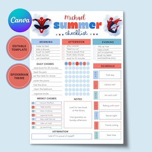 Spiderman Summer Planner Kids Theme, Editable Summer School Planner, Printable Summer Kids Weekly Routine, Summer Weekly Schedule Kids