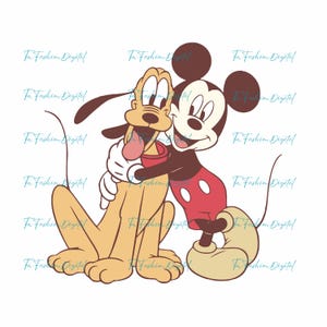 Vintage Mickey and Pluto Png, Retro Mickey Png, Mickey and Friends Png, Classic Mickey Png, Mickey Pluto Clipart, Family Trip Png, Pluto Png