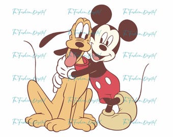Vintage Mickey and Pluto Png, Retro Mickey Png, Mickey and Friends Png, Classic Mickey Png, Mickey Pluto Clipart, Family Trip Png, Pluto Png