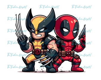 Deadpool y Wolverine PNG Diseño digital Archivo PNG para sublimación, alta resolución, Descarga PNG digital instantánea, Diseños de camisetas, Imprimible