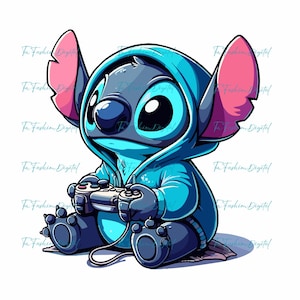 Stitch Gamer Png, Stitch Clipart, Game Lover Png, Stitch carino Png, Stitch da gioco Png, Gamer Stitch Clipart, Cartone animato che gioca a un gioco, Stitch Png