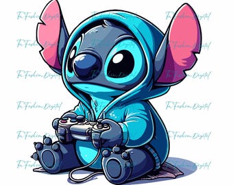 Stitch Gamer Png, Stitch Clipart, Game Lover Png, Cute Stitch Png, Gaming Stitch Png, Gamer Stitch Clipart, Cartoon Grając w Grę, Stitch Png