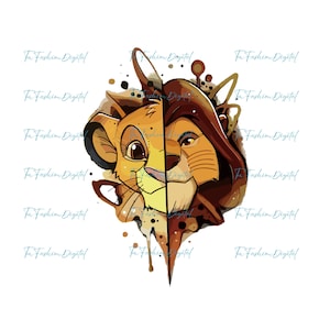 Arquivo PNG de design digital do rei leão para sublimação, download digital, para impressão, sublimação, arquivos PNG de alta resolução para camisetas, pôsteres