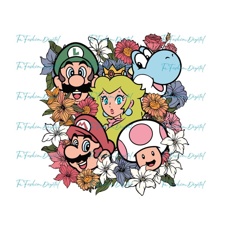 Mario Characters Spring Floral Super Mario Characters Png, Mario and Friends Png, Super Mario ...