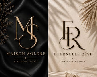 May include: Two logos, one on a black satin background and the other on a beige background. The first logo reads "MAISON SOLENE" with "ELEVATED LIVING" below it. The second logo reads "ÉTERNELLE RÊVE" with "TIMELESS BEAUTY" below it.