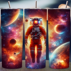 Astronaut Space Tumbler Wrap 20 oz Sublimation PNG, Galaxy Planets Sci-Fi Design, Cosmic Astronaut Wrap, Outer Space Digital PNG Download