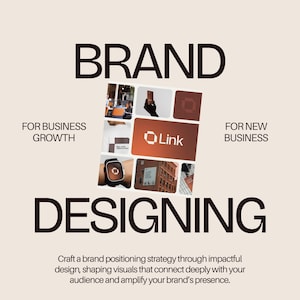 May include: A promotional graphic with the words "BRAND DESIGNING" in large, dark letters. The image includes the word "Link" and the phrases "FOR BUSINESS GROWTH" and "FOR NEW BUSINESS". The graphic also features a collage of images and text promoting brand design services.