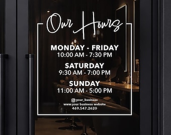 Salon Our Hours Vinyl Decal, Beauty Studio Window Sticker, Custom Business Hours Glass Door Decal, Oracal Vinyl