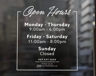 Vinilo personalizado con horario de tienda, adhesivo para ventana con horario comercial, adhesivo para puerta de tienda, letrero para escaparate de boutique, vinilo para pequeña empresa, letrero de horario de apertura