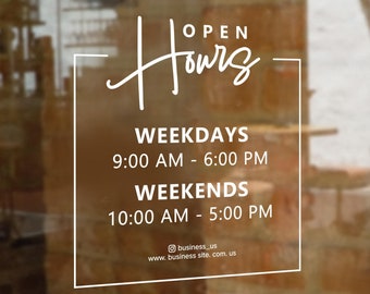Personalized Open Hours Vinyl Decal – Shop Window Sign – Business Sticker – Exterior Decal on door, Shop Window