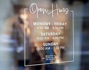Personalized Business Hours Vinyl Decal – Store Window Sign