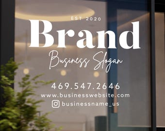 Vinilo decorativo personalizado para escaparate, logotipo y letras personalizadas, letrero personalizado para ventana, información de contacto y horario de la tienda, pegatina para puerta de negocio.