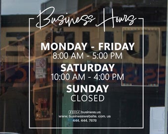 Personalized Business Hours Vinyl Decal – Store Window Sign – Custom Door sign
