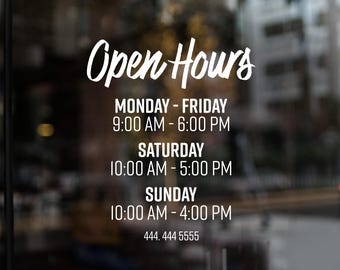 Custom Store Hours Vinyl Decal – Business Window Sign
