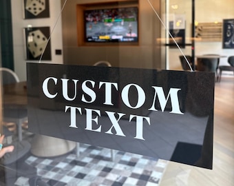 Custom Door Sign with Suction Cup, Personalized Business Sign, Hanging Window Sign, Double-Sided Plastic Sign, Custom Text Office Sign