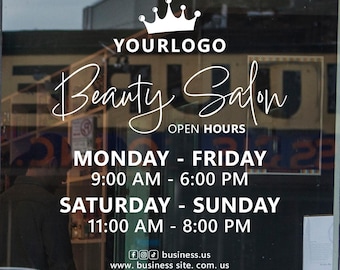 Beauty Salon Open Hours Vinyl Decal – Personalized Business Sign