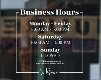 Personalized Business Hours Vinyl Decal – Custom Store Window Sign