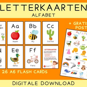 Niederländisches Buchstabenkarten-Alphabet + kostenloses Alphabet-Poster | Karteikarten | Montessori-Karten | Pädagogische Alphabetkarten | Digitaler Download