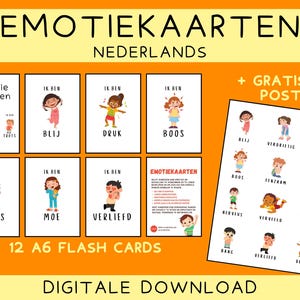 Nederlandse emotiekaarten + gratis poster | Flash cards | Montessori kaarten | Gevoelskaarten | Emoties herkennen begrijpen | Gevoelens kind