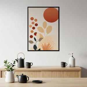 Warm Serenity Abstract Botanical Matte Poster | Minimalist Earthy Tone Wall Art Print | Modern Organic Shapes Home Decor Gift Idea