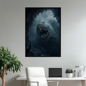 Abyssal Terror Poster | Deep Sea Monster Print | Hyperrealistic Creature Art | Horror Wall Decor | Gamer Room Gift | Ominous Chilling Art