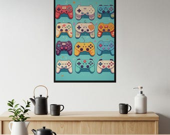 Retro Gaming Controller Poster | Vibrant Gamer Wall Art | Nostalgic Video Game Print for Game Room & Dorm Decor | Playful Gift for Gamers