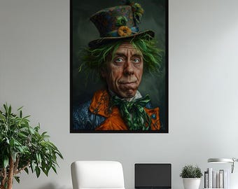 Whimsical Mad Hatter Art Print | Eccentric Fantasy Portrait Poster | Vibrant Wonderland Character Decor | Museum Grade Matte Wall Art