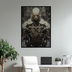 Cyborg Art Poster | Futuristic Robot Wall Decor | AI Art Print for Gamer Room & Tech Enthusiasts | Industrial Sci-Fi Dystopian Artwork