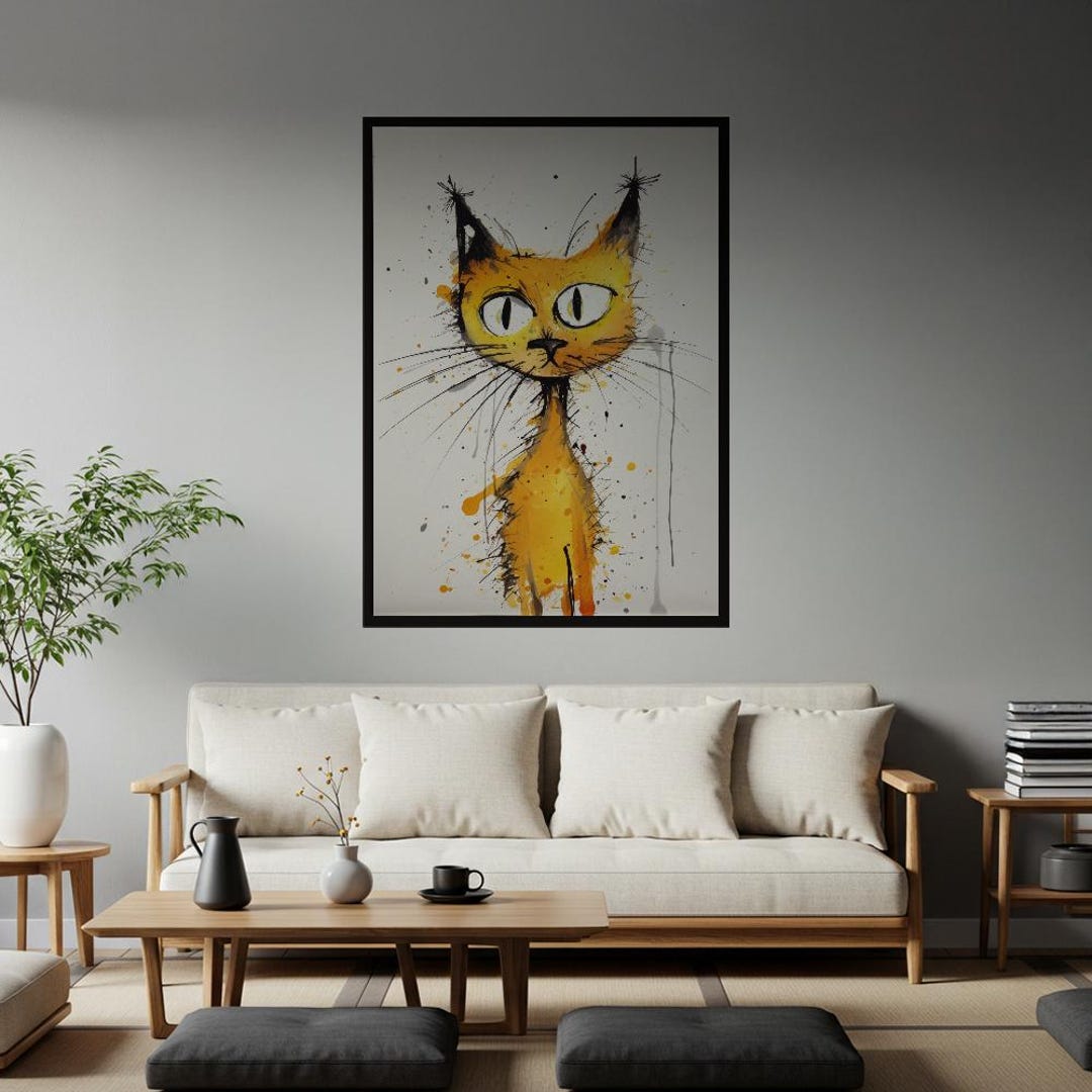 Whimsical Curious Orange Cat Wall Art Poster | Expressive Watercolor ...
