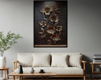 Metallic Floral Sculpture Art Print | Bronze Copper Botanical Poster | Modern Luxury Wall Decor | Elegant Home Accent | Unique Gift Idea