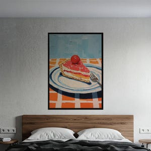 Strawberry Pie Art Print | Dessert Wall Art | Kitchen Decor Poster | Impasto Food Illustration | Vibrant Home Decor | Unique Gift Idea