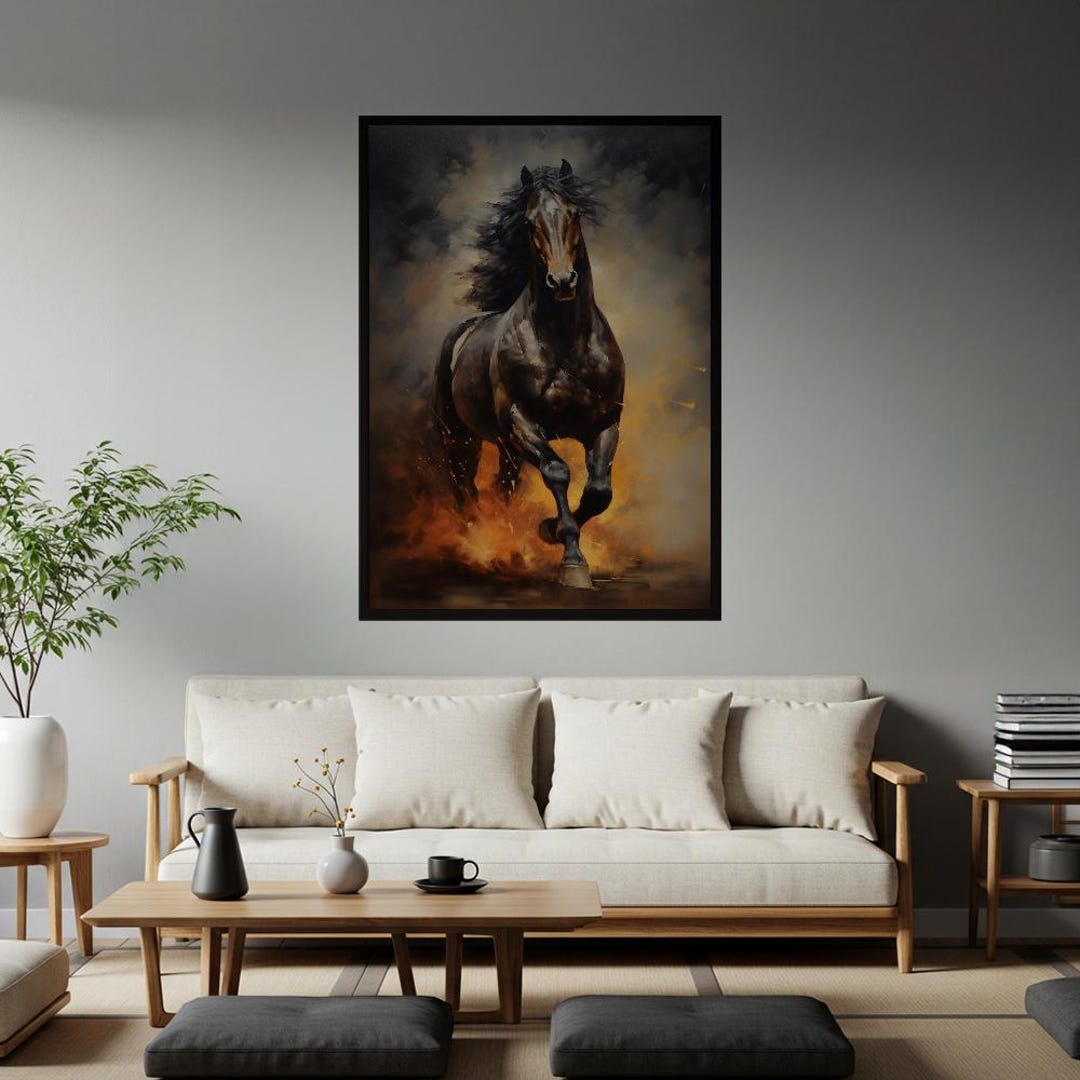 Majestic Galloping Horse Art Print | Dynamic Equine Oil Painting Style ...