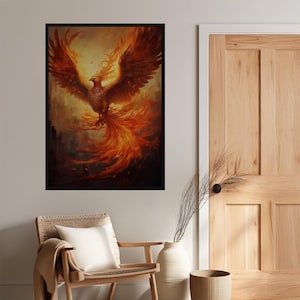 Vibrant Phoenix Wall Art Print, Fiery Rebirth Symbolism Poster, Majestic Fantasy Art Decor, Inspirational Mythical Bird Artwork for Home