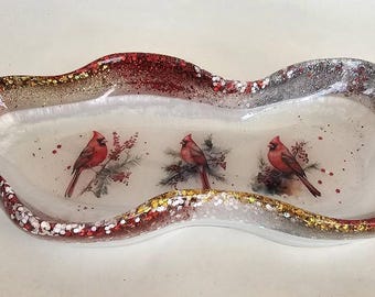Resin Christmas Cardinal Bowl: Glitter Trinket Dish Candy Bowl