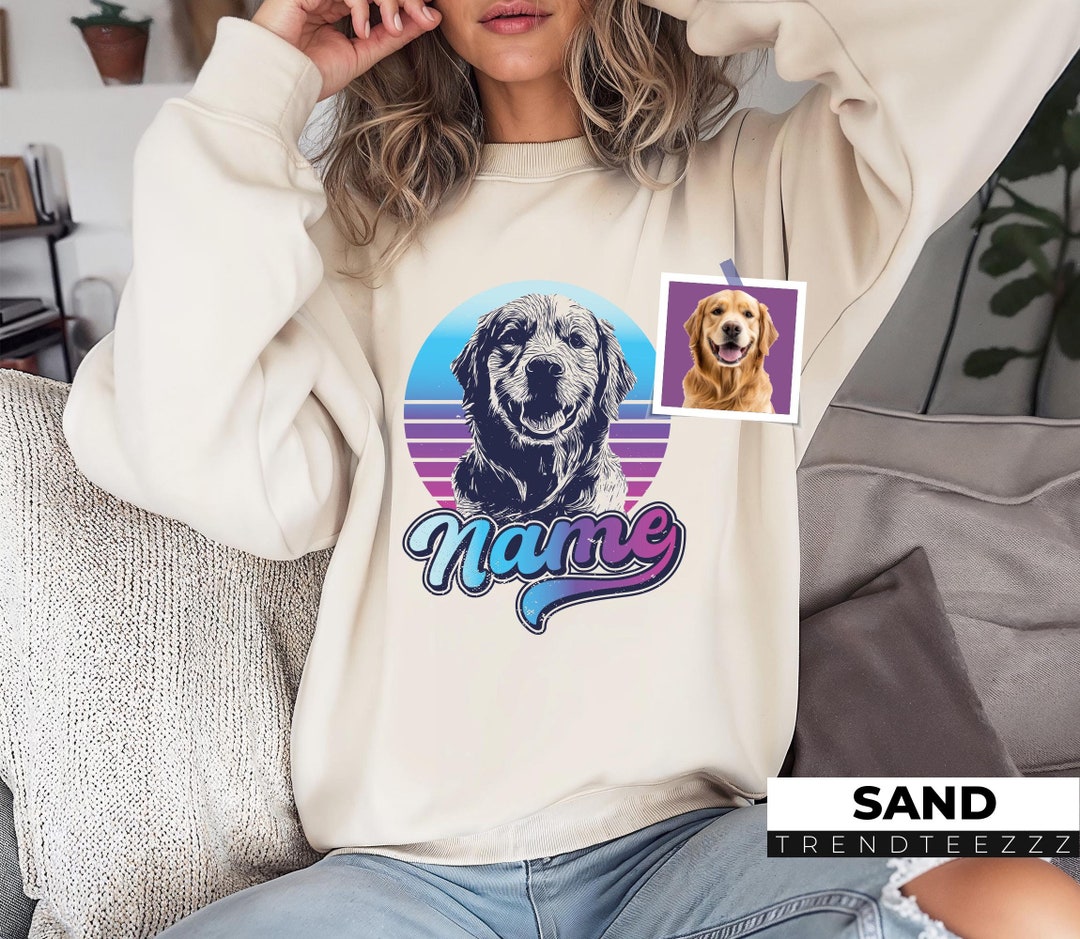 Custom Dog Portrait From Photo Vintage Golden Retriever Sweatshirt ...