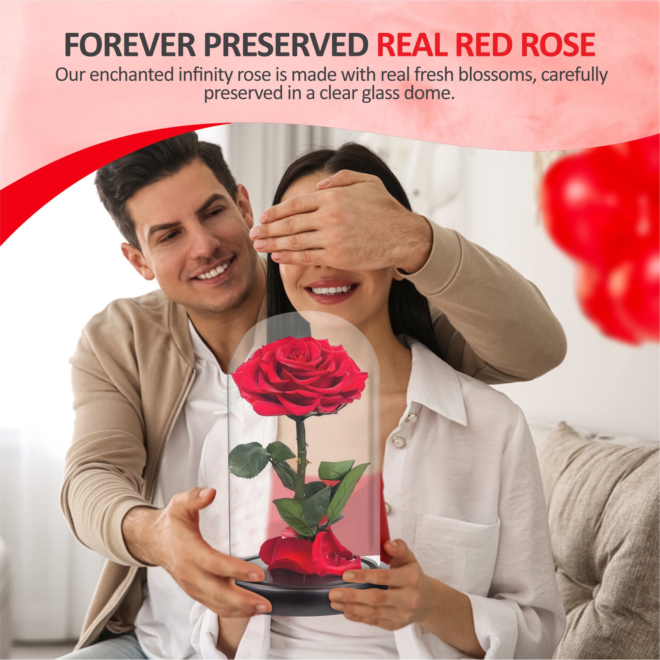Preserved Rose in Glass Dome Eternal Enchanted Forever - Infinity Rose ...