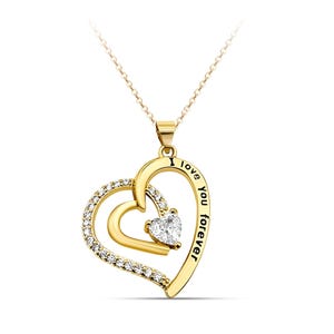 24K Gold Plated Heart Shape Pendant with Cubic Zirconia Diamonds for Women