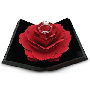 Caja de anillos con rosas en 3D para mujer, estuche de joyería negro para propuestas, compromisos, bodas, cumpleaños, Día de la Madre - Organizador de exhibición y almacenamiento