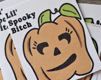 Lil' Spooky Pumpkin Sticker Halloween Decor, Water-Resistant Indoor, Cutie Design for Festive Fall Setup