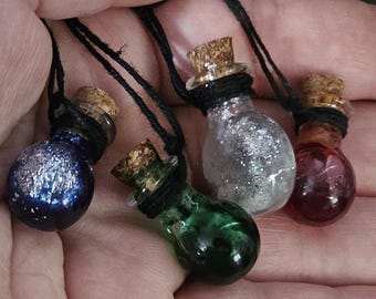 Small Potion Bottle Necklaces, Spell Jars, Galaxy Crafts, Faux Blood Vial, Starry Jewelry