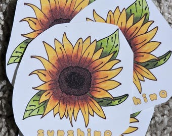 Sunflower Stickers, Sunshine Decal, Flower Decor for Laptops, Sticker Book Additions, Floral Label