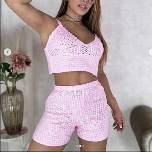 Handmade Two-Piece Summer Outfit — Breathable Top and Shorts Matching Set for Women