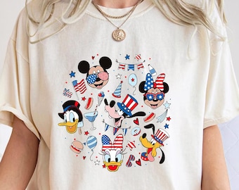 Chemise Mickey et ses amis 4 juillet, chemise famille Disney, chemise voyage Disney, chemise 4 juillet Disney, Mickey 4 juillet et amis