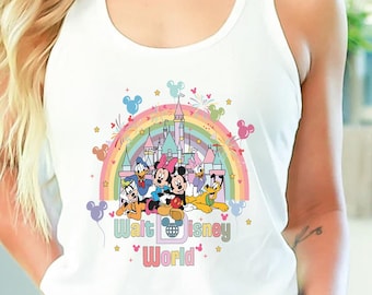 Camiseta de tirantes Walt Disneyworld para mujer, camiseta de Mickey y sus amigos, camiseta de Disney World, camiseta vintage de espalda cruzada de Disneyland