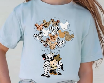 Animal Print Disney Inspired Tee, Disney animal kids t-shirt, Minnie Balloon Shirt, Cute Minnie Shirt, Safari Balloon Shirt Comfort Colors