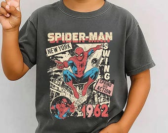Spider-Man Kids T-Shirt Vintage Comic Graphic Tee, Vintage Amazing Spider-Man Comfort Colors Shirt, Retro Marvel Comics Cover Tee,
